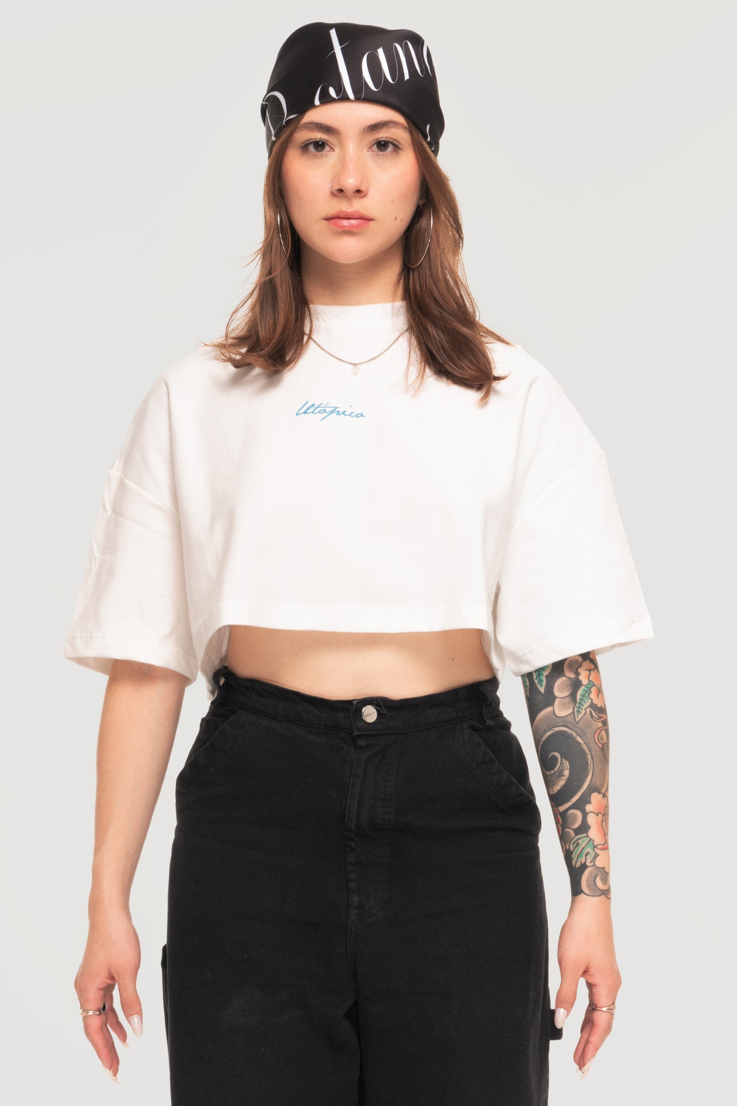 Camiseta Cropped - Basic Firma Azul